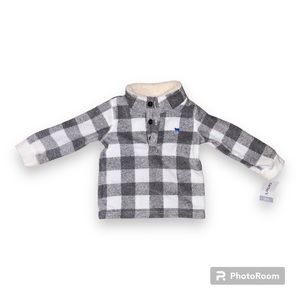 Carters Checkered Gray and White Fleece Pullover Sherpa Collar - NWT 18 months